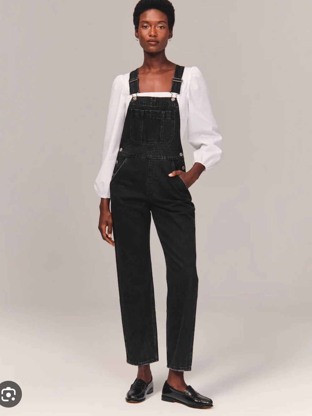 Abercrombie Black Denim Overalls with Frayed Hem